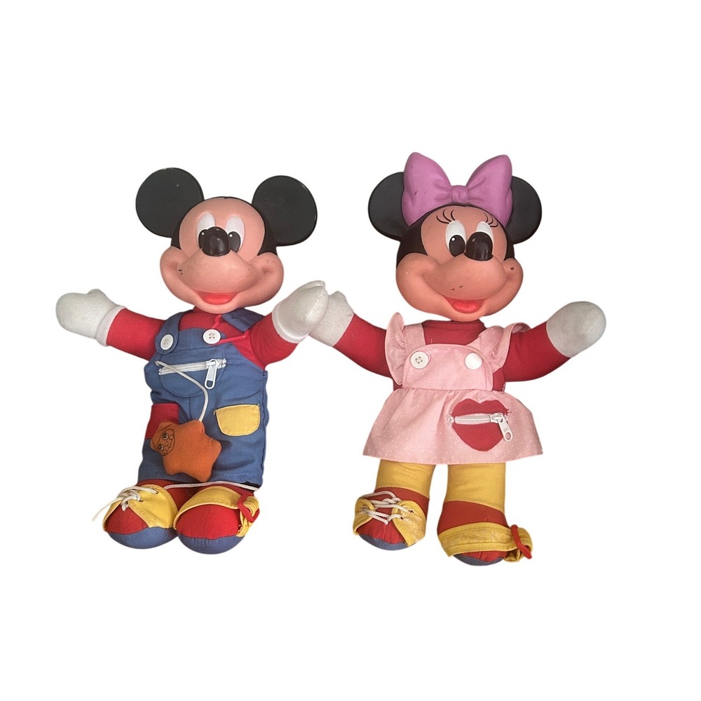 Vintage 1980s Mattel Disney Learn to Dress Mickey Minnie Mouse Dolls Educational